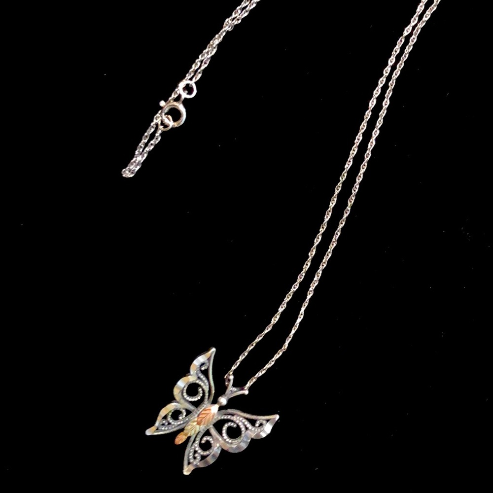 Butterfly Sterling Tri-Gold Necklace